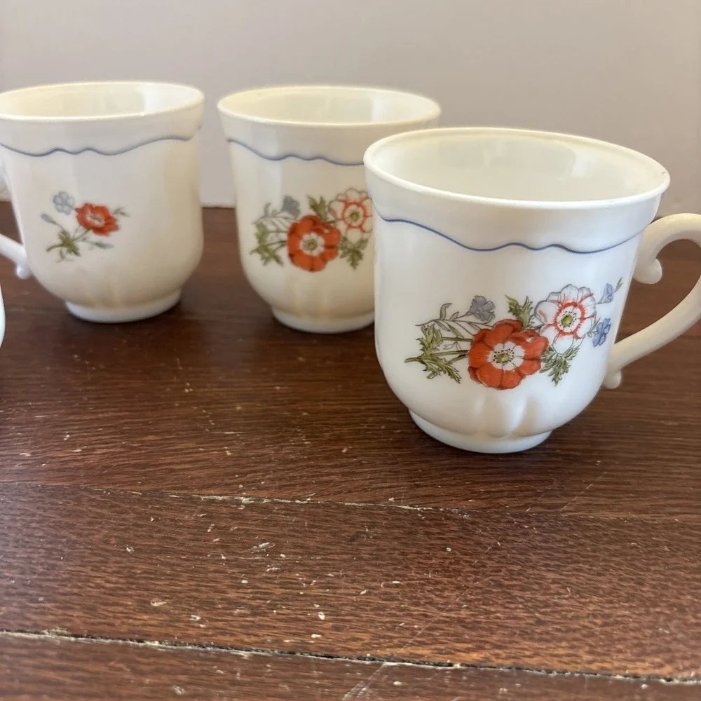 Arcopal Paradise Cups Teacups Coffee Milk Glass Fine China France Pink Flowers-4